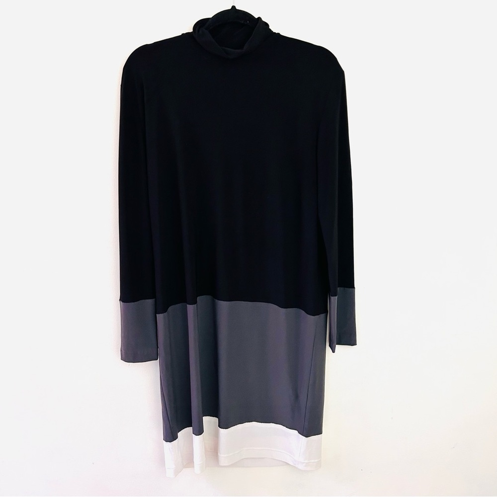 Kamali Kulture black mock neck stretchy knit colorblock dress size large